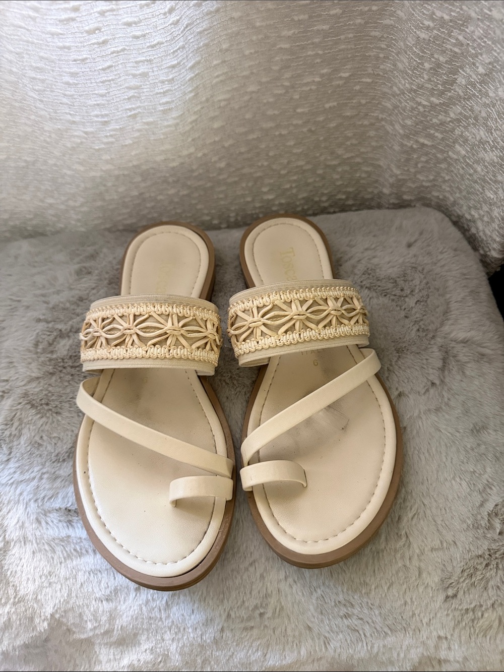 Women’s Cream Braided Strap Slide Sandals